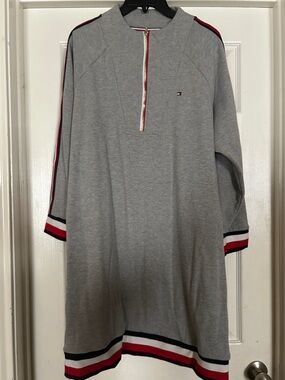 Tommy Hilfiger Heather Gray Sweatshirt Dress with Red, Navy & White Trim
